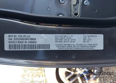 2022 Dodge Charger Sxt Rwd z USA, uszkodzony, nr VIN 2C3CDXBGXNH106659